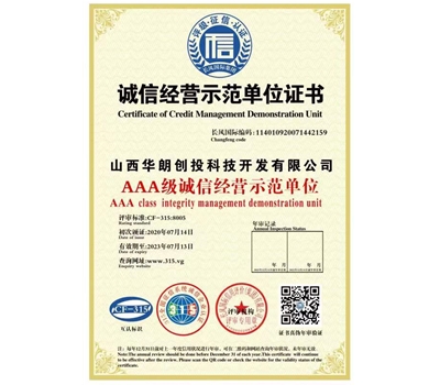 诚信经营示范单位证书